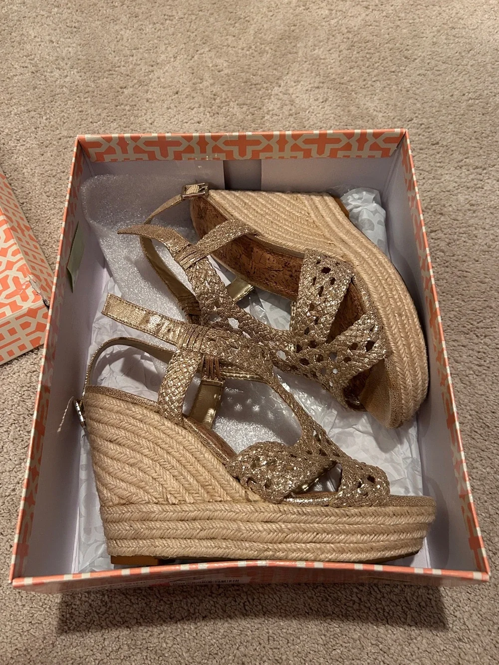 Gianni Bini Gold Braided Espadrille Wedge Sandals